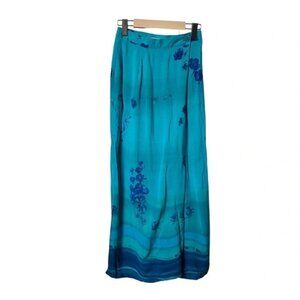 Vintage Koret Blue Tie Dye Hippie Floral Faux Wrap Midi Maxi Skirt